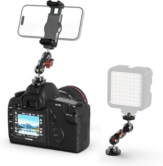 SOH Hot/Cold Shoe Phone Mount Holder, Universal 2 Ball Head Smartphone Mount - Image 2