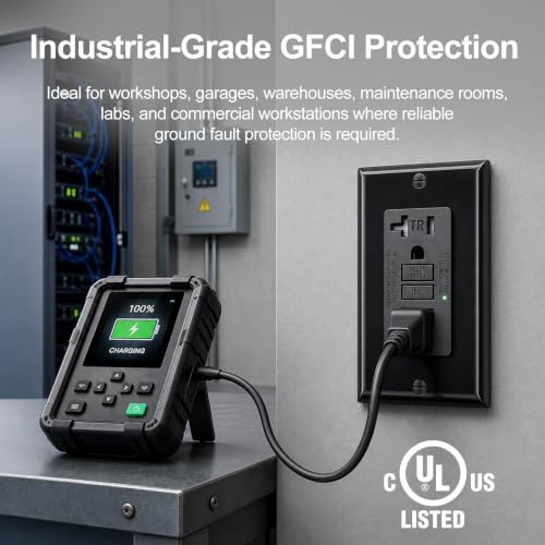 Baomain Generator GFCI Outlet 20Amp, Industrial Grade Self-Test Ground Fault Circuit Interrupter, Tamper-Resistant Receptacle,Heavy-Duty Receptacle, UL&CUL Certified, Matte Black (2-Pack)