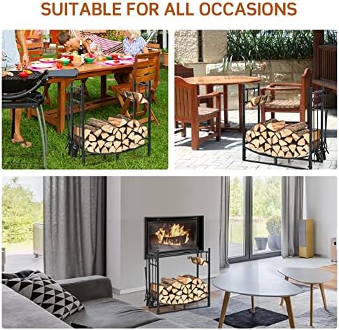 goplus firewood rack indoor, 30” firewood holder with, view 9
