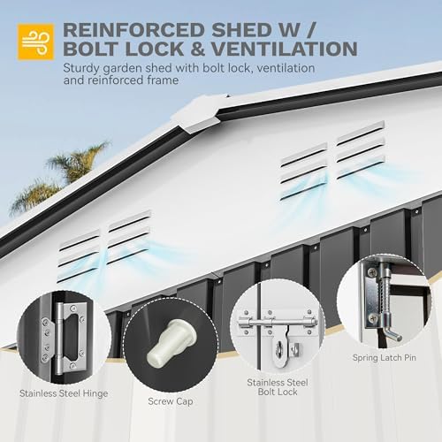 dwvo 10x8ft metal outdoor storage shed with window, package contents