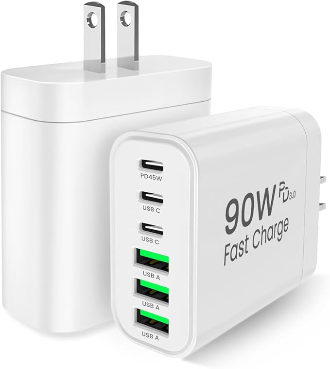 90W GaN USB C Charger Block, 6-Port USB C Wall Charger Fast Charging 45W PD by RUMIXI