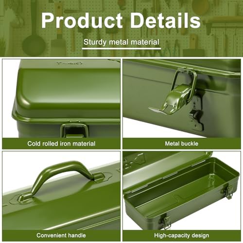 tool box, 16.9" portable metal tool organizer box, side view