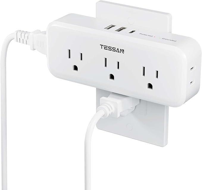 Multi Plug Outlet Splitter, TESSAN Multiple Plug Surge Protector, 5 Outlet by TESSAN