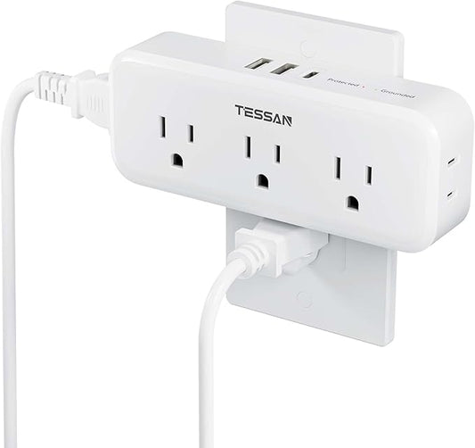 Multi Plug Outlet Splitter, TESSAN Multiple Plug Surge Protector, 5 Outlet by TESSAN