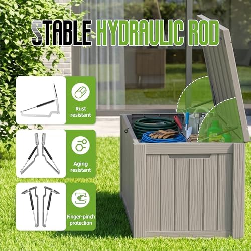150 gallon outdoor storage deck box waterproof resin showing dimensions