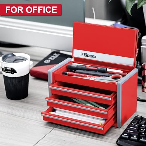 p.i.t. mini tool box,3 drawers small metal toolbox, side view