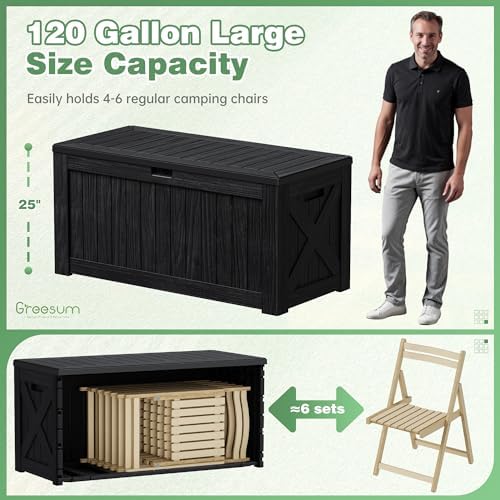 greesum outdoor storage box 120 gallon storage bin showing dimensions