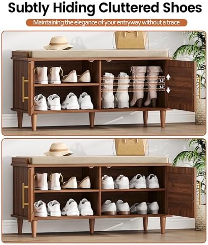 akxomel 39.4" rattan shoe storage bench 2 doors on a desk or shelf