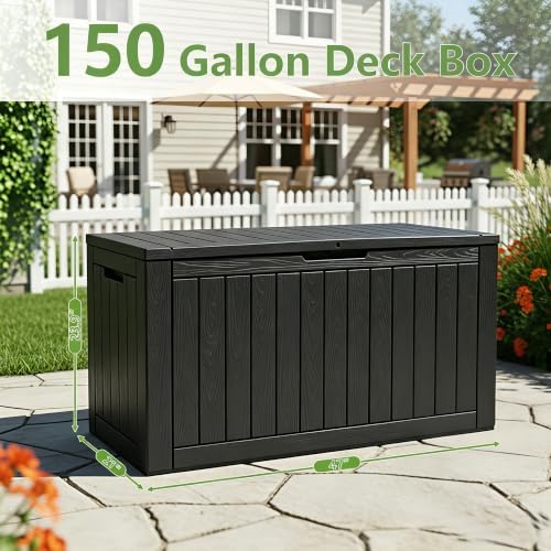 outdoor storage box waterproof, 150 gallon deck box on a desk or shelf