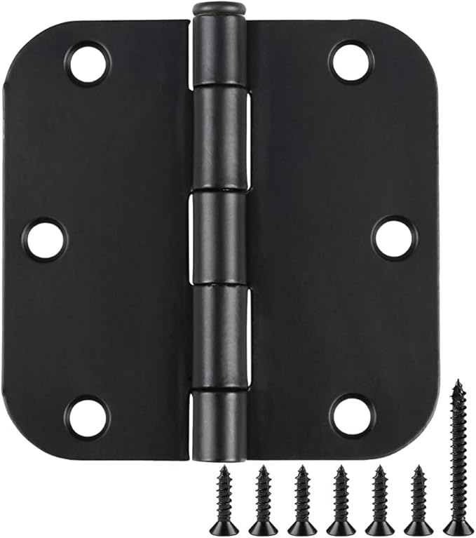 48 Pack Rounded Matte Black Door Hinges 3.5 Inch 5/8" Radius by TDCHINGES