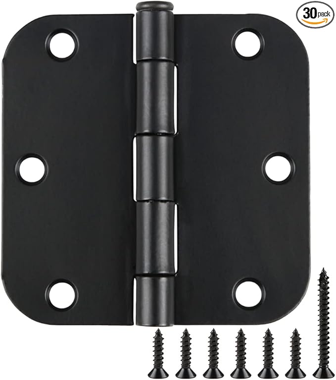 30 Pack Rounded Matte Black Door Hinges 3.5 Inch 5/8" Radius Interior 3 1/2" by TDCHINGES