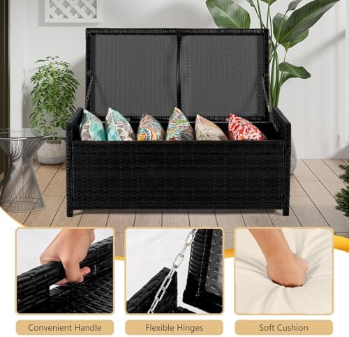 prohiker 2-in-1 wicker deck box bench, all-weather 55 shown in use
