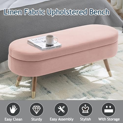 iafike oval storage bench 43.5" ottoman bench upholstered, close-up detail