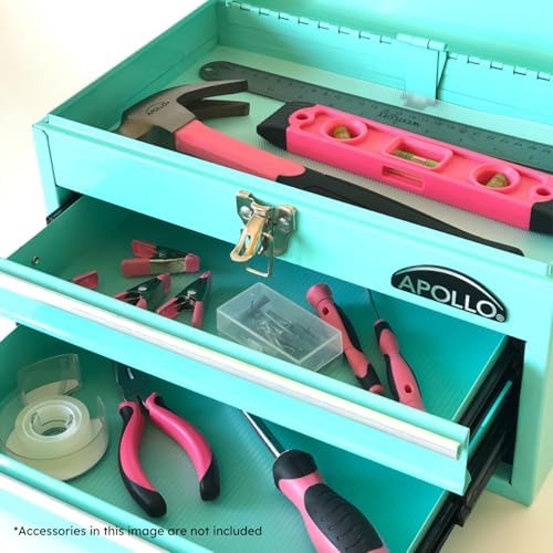 apollo tools 14 inch steel tool box, aqua, side view