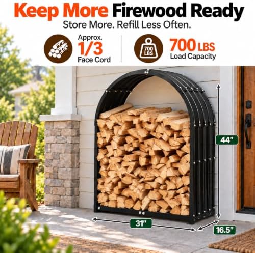 heavy duty firewood rack with top cover, outdoor, close-up detail