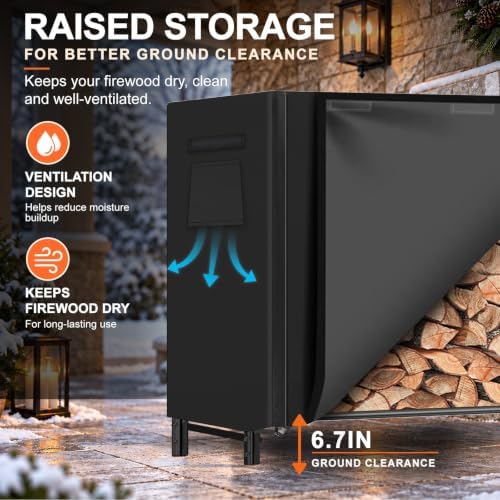 gtongoko 8ft firewood rack outdoor with cover, large showing dimensions