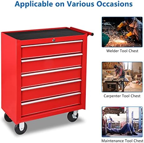 tuffiom 5-drawer rolling tool chest w/drawers & lock, front angle view