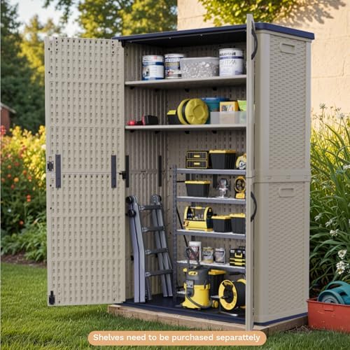 patiowell 50 cu.ft plastic vertical outdoor storage shed, close-up detail