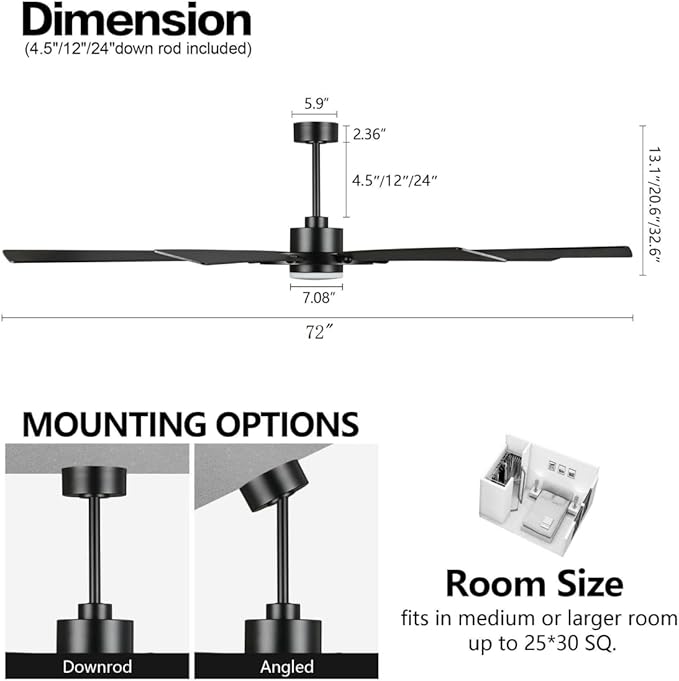 ELEHINSER 72 Inch Ceiling Fan - Image 5