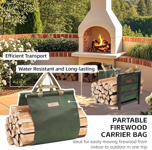 firewood rack indoor outdoor with firewood carrier, fireplace showing dimensions