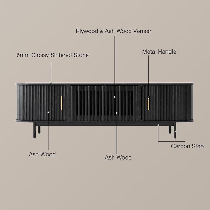 POVISON Sliding Tambour Door TV Stand, Mid Century Modern Sintered Stone TV - Image 6
