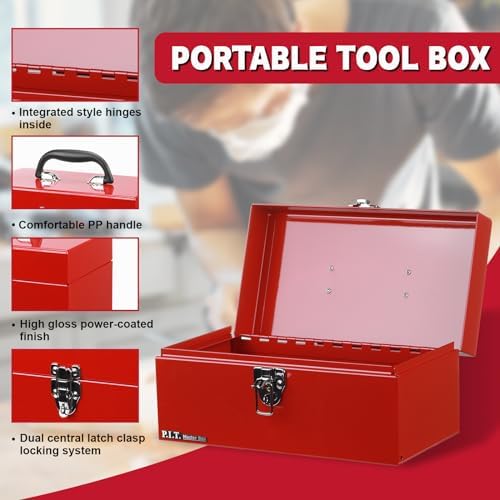 p.i.t. metal tool box 12 inch,portable small toolbox showing dimensions
