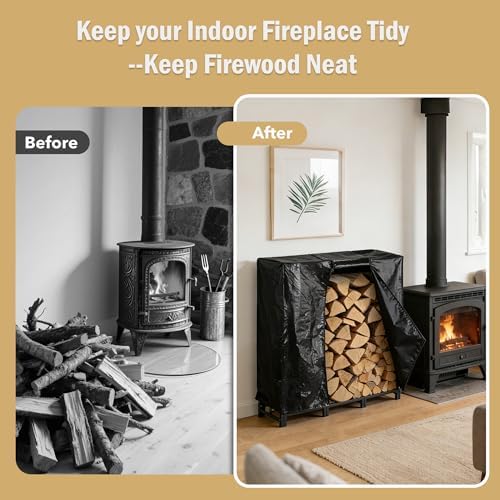 facka 4ft firewood rack outdoor with cover, metal, side view