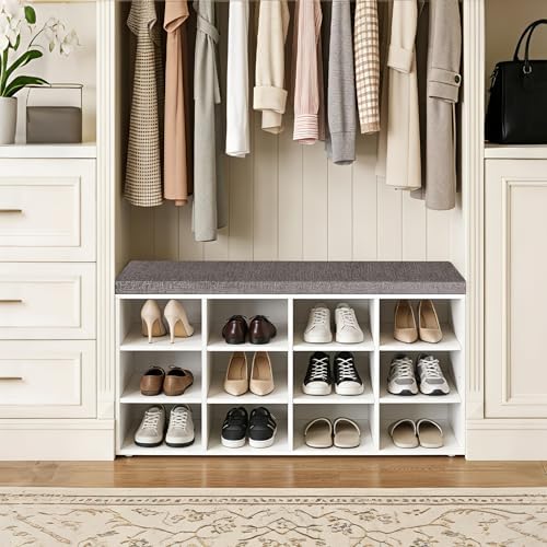 dinzi lvj shoe storage bench with cushion, 40.9" shown in use