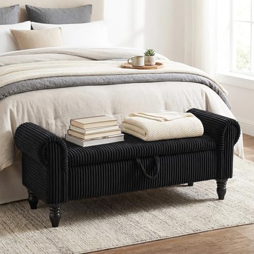 55" corduroy storage ottoman bench, queen bed, black, package contents