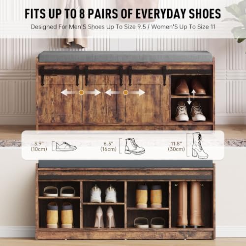 42" farmhouse shoe storage bench with seating cushion,for showing dimensions