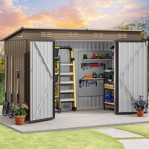 dwvo 9x4ft large outdoor storage shed with lockable shown in use