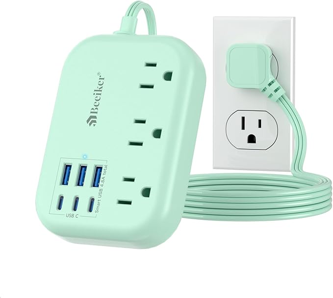 6 USB Green Travel Power Strip- 5Ft Green Extension Cord by Beeiker-BetterHelperforYou
