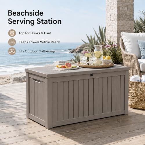 outdoor storage box resin deck box waterproof gray, view 10