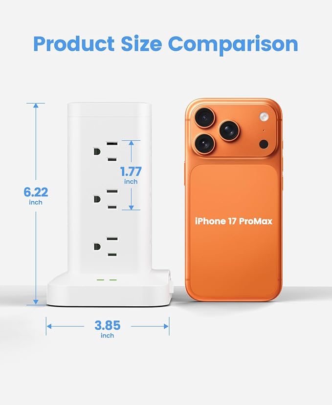 Power Strip Tower with Surge Protector 1800J, Fast Charging Tower PD20W USB-C - Image 2