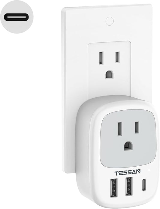 Wall Charger Block, 3 USB Charging Ports and 1 AC Outlet Splitter, TESSAN 1875W by TESSAN