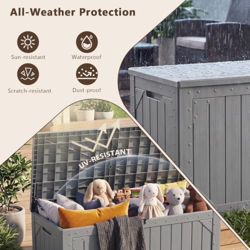 100 gallon outdoor storage box, waterproof large resin on a desk or shelf