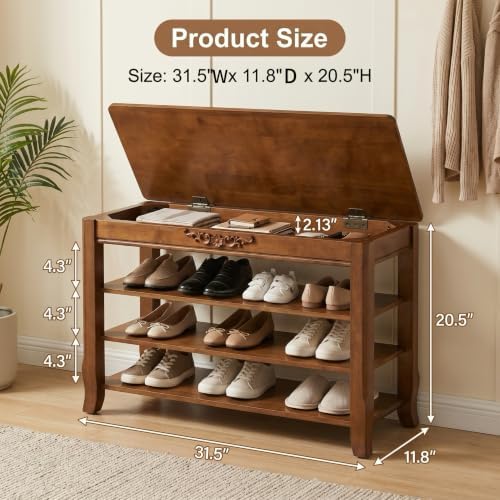 shoe rack bench with storage 3 tier solid shown in use