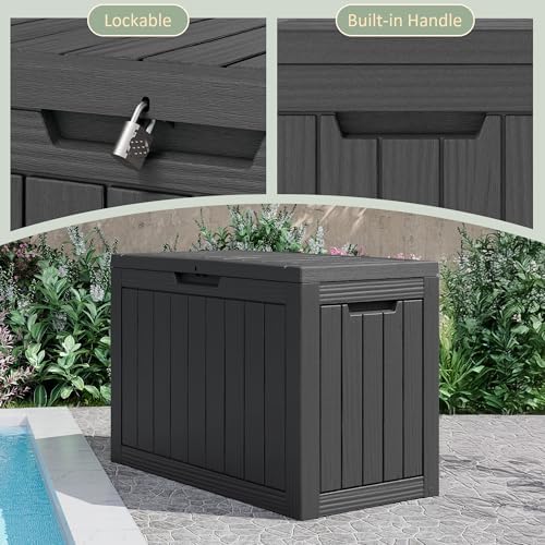 nunu lab 45 gal deck box, outdoor storage showing dimensions