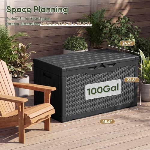 flamaker outdoor storage box 100 gallon waterproof resin, side view