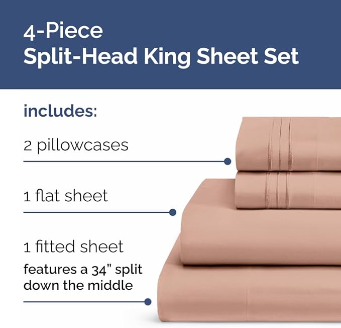 Split Head King Sheet Set – 4 Piece Flex Split Top King Sheets - Image 3