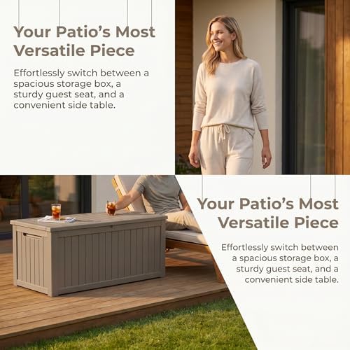 outdoor storage box resin deck box waterproof gray on a desk or shelf