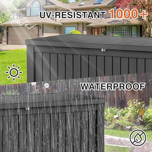 outdoor storage box 270gal waterproof resin deck box,uv-resistant on a desk or shelf