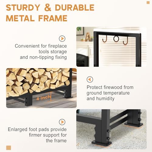 8ft firewood rack outdoor with waterproof widened cover showing dimensions