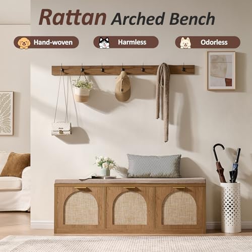 rattan narrow entryway bench with shoe storage, 3, close-up detail