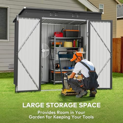 gizoon 6x4 ft outdoor shed, metal garden shed, close-up detail