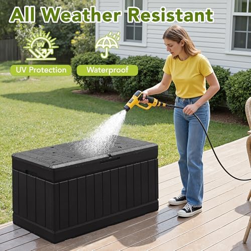 devoko 78 gallon deck box, waterproof resin outdoor, close-up detail