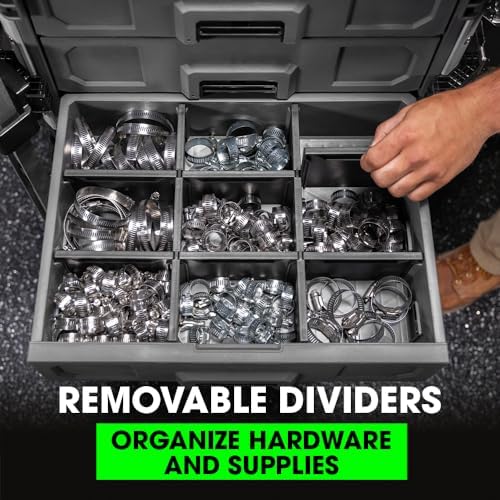flex stack pack storage system 3-drawer tool box showing dimensions