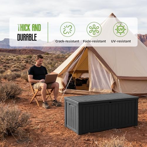 150 gallon outdoor storage deck box waterproof resin, side view