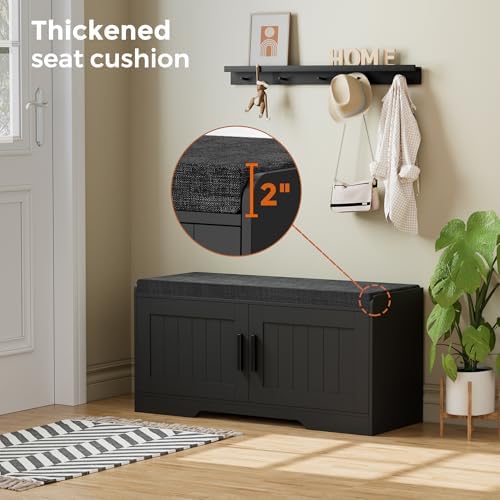 homleke shoe storage bench, 2 doors & thickened, side view