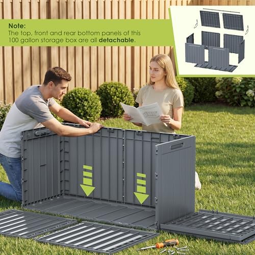 devoko 100 gallon outdoor storage box, waterproof deck, package contents